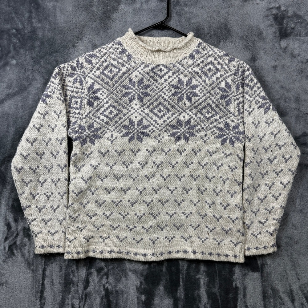 St Johns Bay Sweater Mens Medium Beige Fair Isle Nordic Wool Blend Pullover
